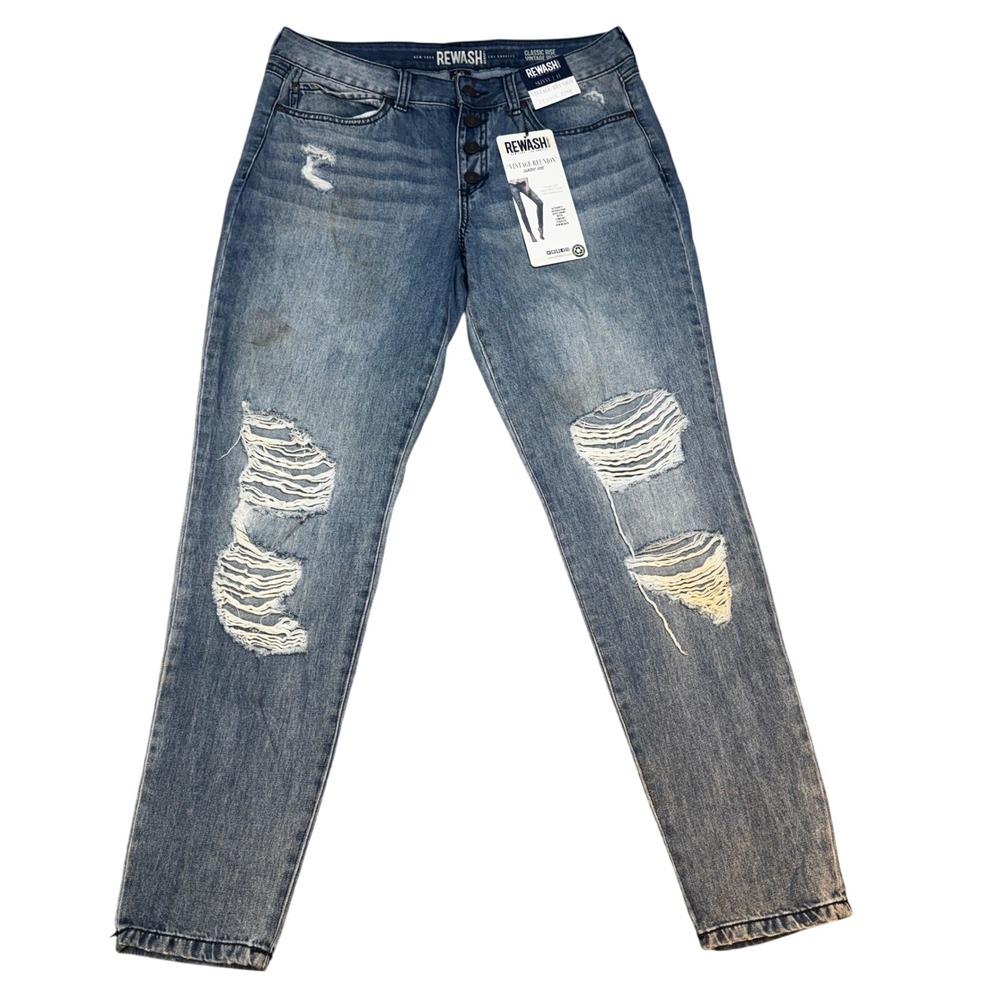 Rewash‎ Vintage Reunion Skinny Jeans Distressed Blue Button Fly Size 11/30 NEW